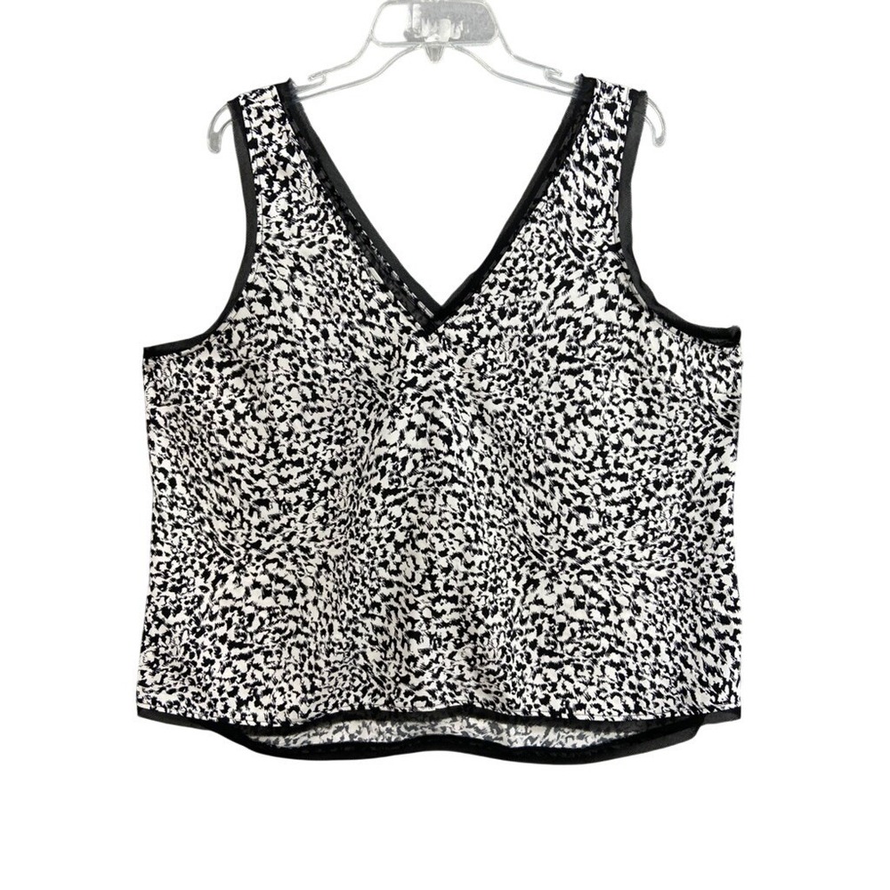 Halogen Womens 2X Black White Abstract Print V-Neck Tank Top‎ Mesh Trim RN58665